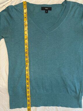 MOSSIMO V-Neck Lightweight Sweater, 3/4 Sleeve, Women's Large, Turquoise Blue